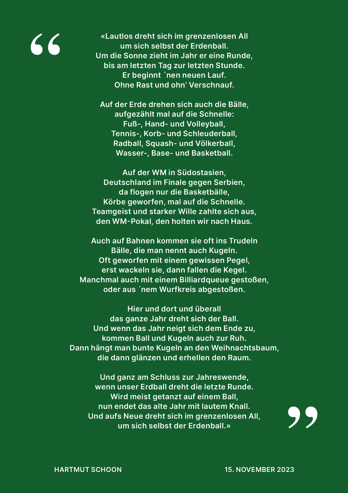 Weihnachtskarte 2023 Gedicht Hartmut Schoon